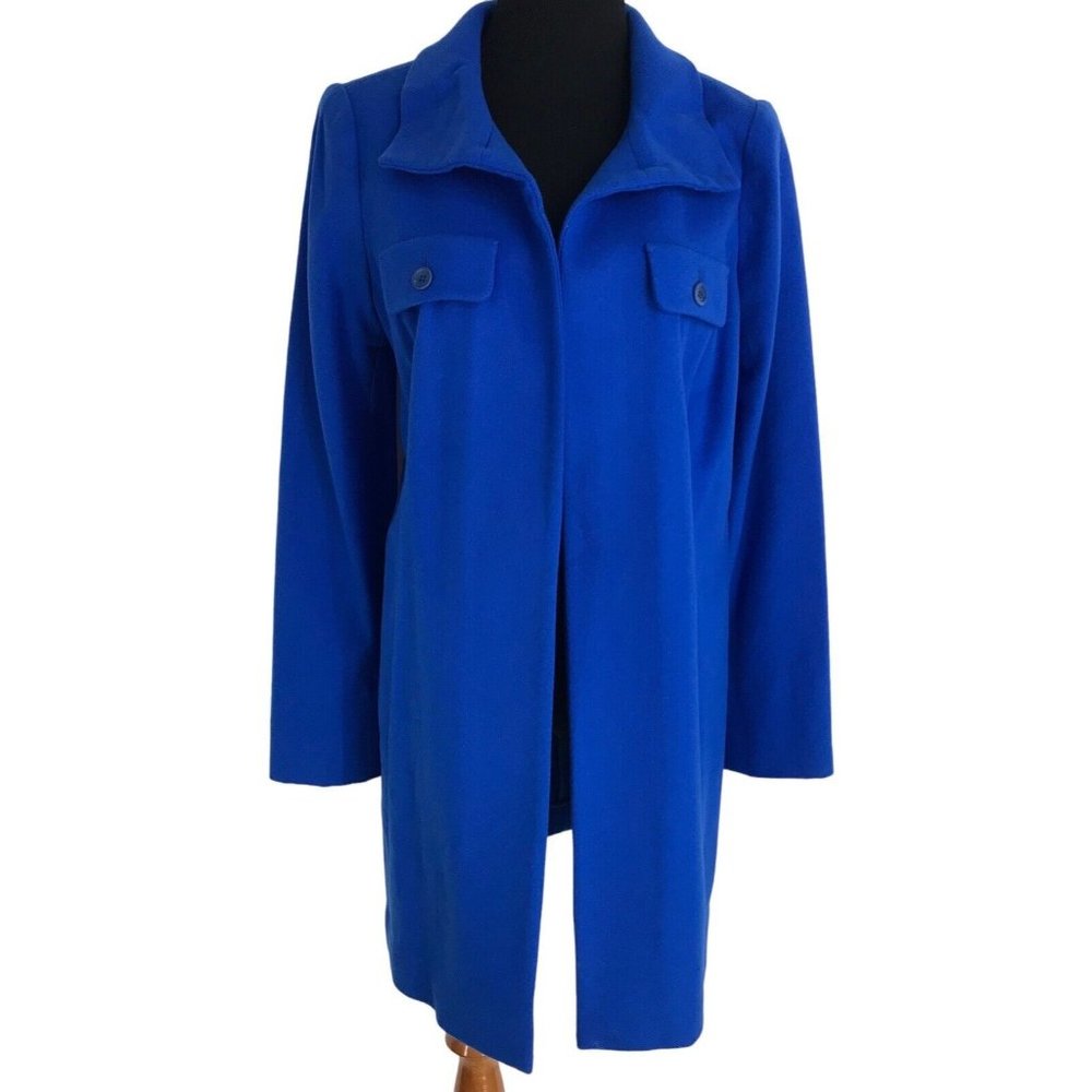 ECCOCI Jacket Womens Size 6 Blue Wool Blend Car Coat Ladies Long‎ Sleeve